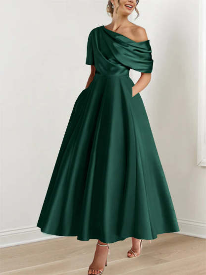 One-shoulder A-line Princess Dress with Ruffles for the Mother of the Bride