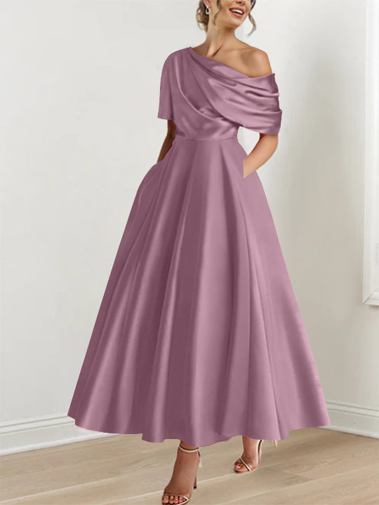 One-shoulder A-line Princess Dress with Ruffles for the Mother of the Bride