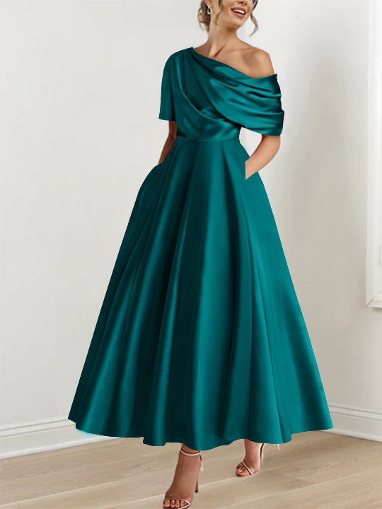 One-shoulder A-line Princess Dress with Ruffles for the Mother of the Bride