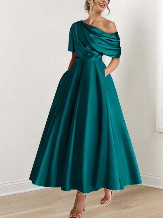 One-shoulder A-line Princess Dress with Ruffles for the Mother of the Bride