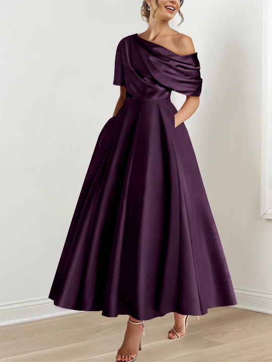 One-shoulder A-line Princess Dress with Ruffles for the Mother of the Bride