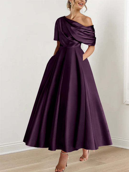 One-shoulder A-line Princess Dress with Ruffles for the Mother of the Bride