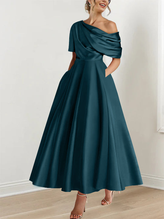 One-shoulder A-line Princess Dress with Ruffles for the Mother of the Bride