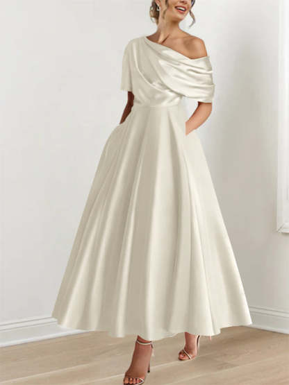 One-shoulder A-line Princess Dress with Ruffles for the Mother of the Bride
