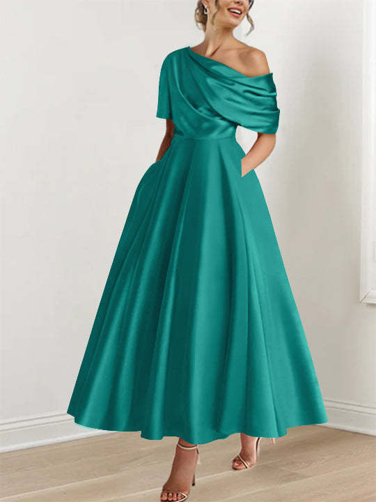 One-shoulder A-line Princess Dress with Ruffles for the Mother of the Bride
