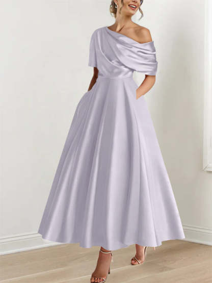 One-shoulder A-line Princess Dress with Ruffles for the Mother of the Bride