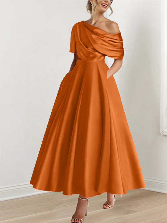 One-shoulder A-line Princess Dress with Ruffles for the Mother of the Bride