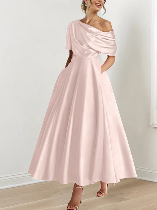 One-shoulder A-line Princess Dress with Ruffles for the Mother of the Bride