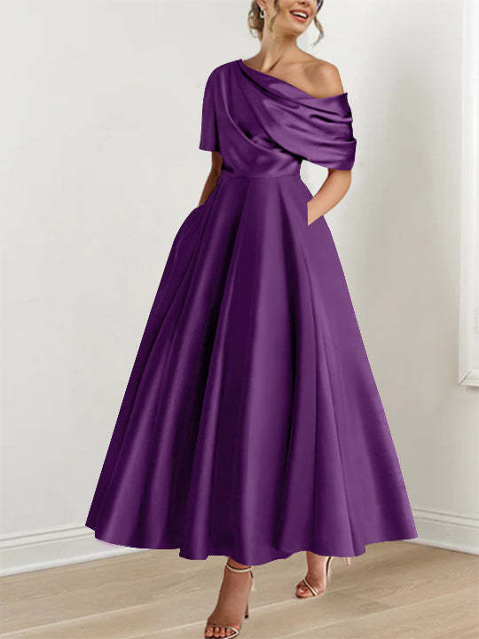 One-shoulder A-line Princess Dress with Ruffles for the Mother of the Bride