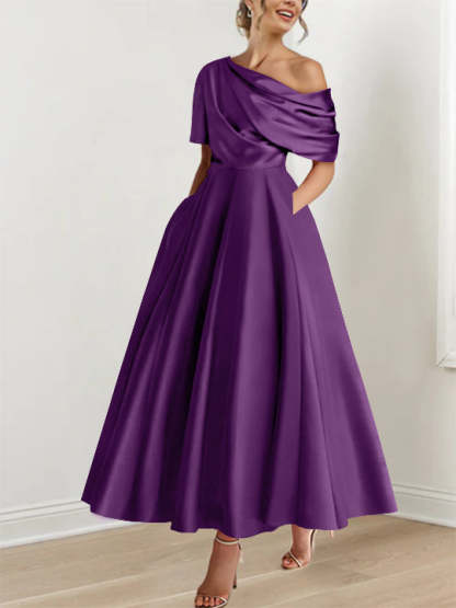 One-shoulder A-line Princess Dress with Ruffles for the Mother of the Bride