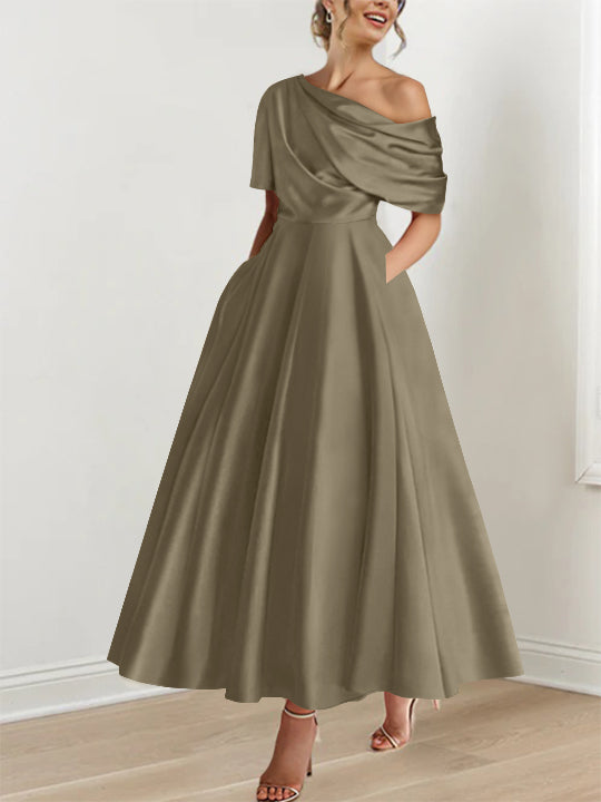 One-shoulder A-line Princess Dress with Ruffles for the Mother of the Bride