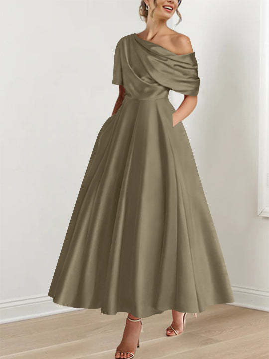One-shoulder A-line Princess Dress with Ruffles for the Mother of the Bride