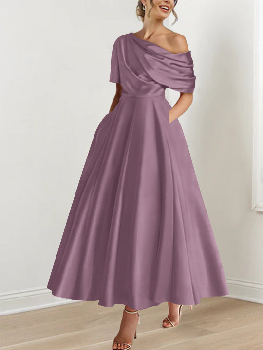 One-shoulder A-line Princess Dress with Ruffles for the Mother of the Bride