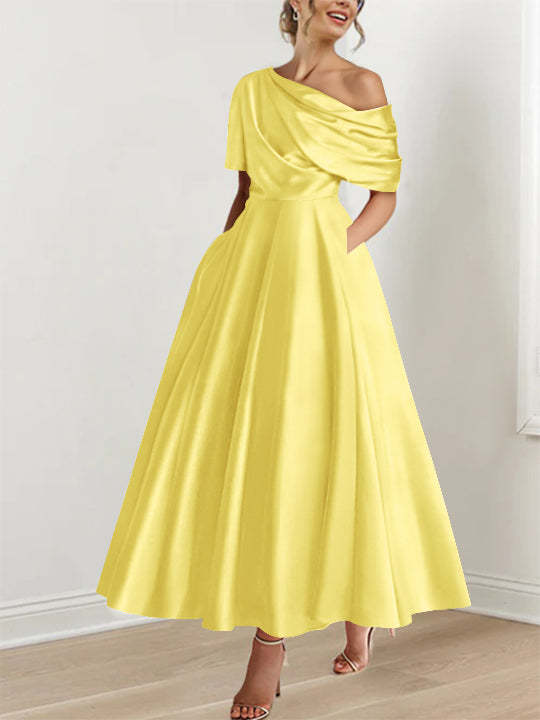 One-shoulder A-line Princess Dress with Ruffles for the Mother of the Bride