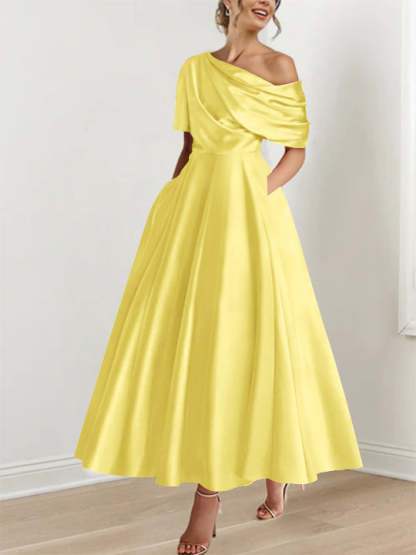 One-shoulder A-line Princess Dress with Ruffles for the Mother of the Bride