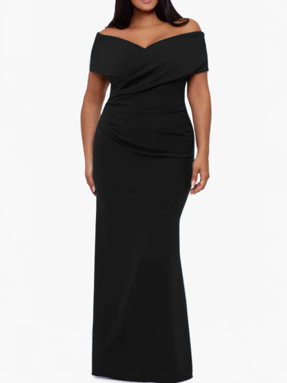 Plus Size Off-the-Shoulder Mermaid Trumpet Sleeveless Mother Of The Bride Floor-Length Dress