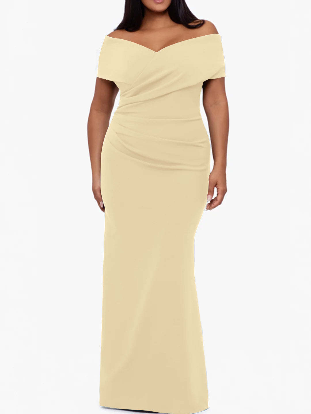 Plus Size Off-the-Shoulder Mermaid Trumpet Sleeveless Mother Of The Bride Floor-Length Dress