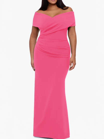 Plus Size Off-the-Shoulder Mermaid Trumpet Sleeveless Mother Of The Bride Floor-Length Dress