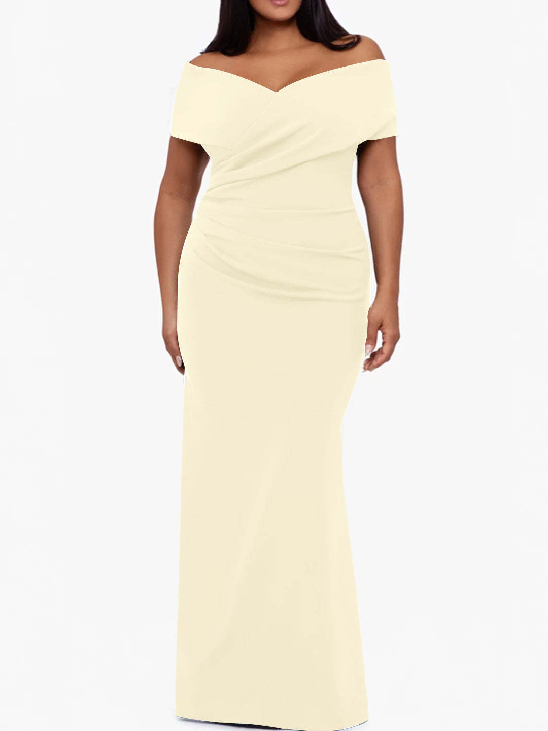 Plus Size Off-the-Shoulder Mermaid Trumpet Sleeveless Mother Of The Bride Floor-Length Dress
