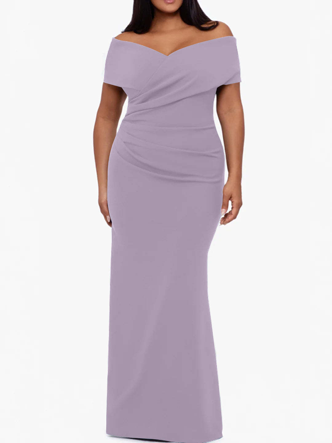 Plus Size Off-the-Shoulder Mermaid Trumpet Sleeveless Mother Of The Bride Floor-Length Dress