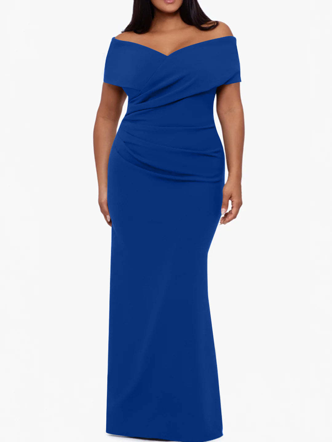 Plus Size Off-the-Shoulder Mermaid Trumpet Sleeveless Mother Of The Bride Floor-Length Dress