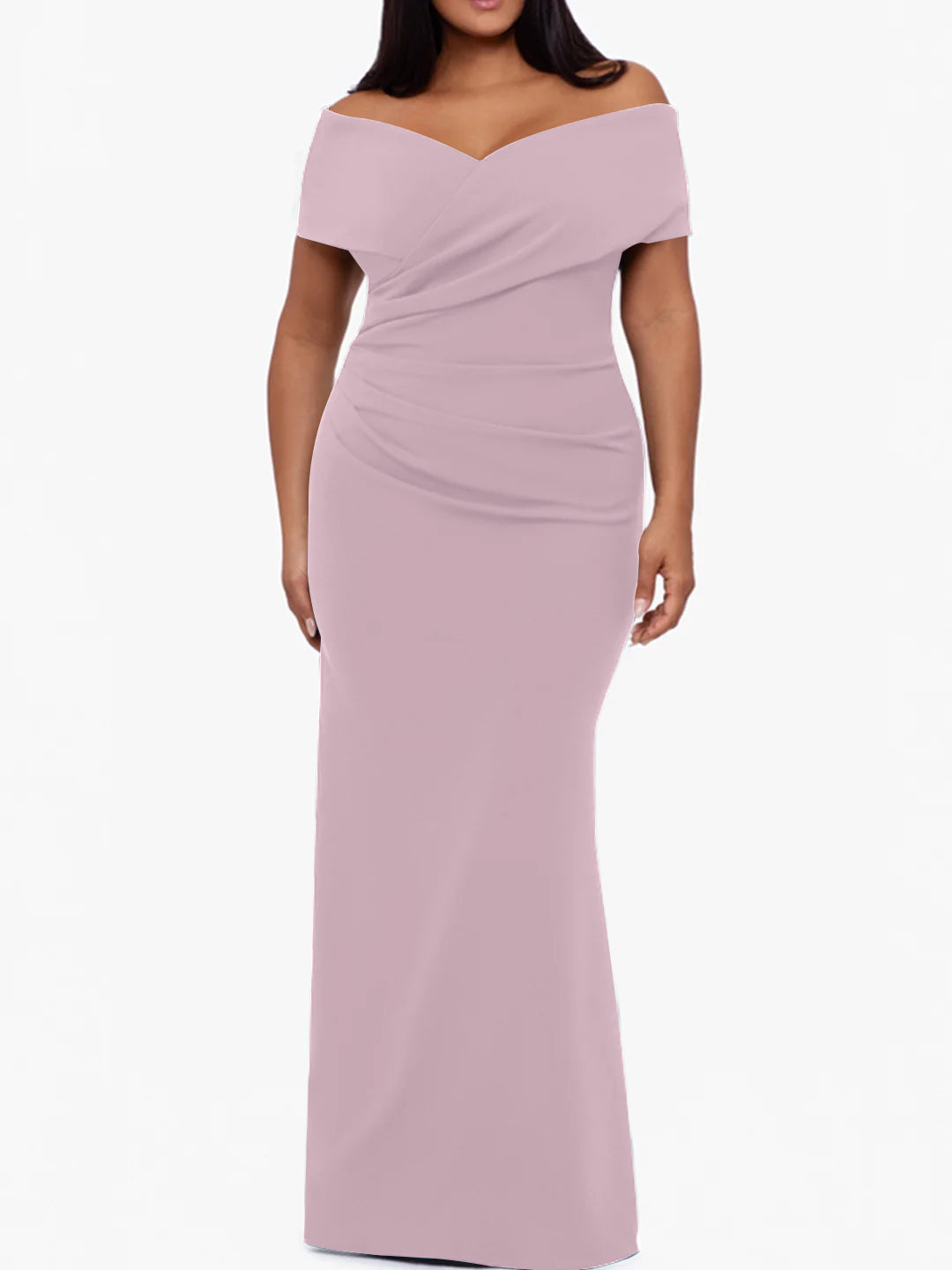 Plus Size Off-the-Shoulder Mermaid Trumpet Sleeveless Mother Of The Bride Floor-Length Dress