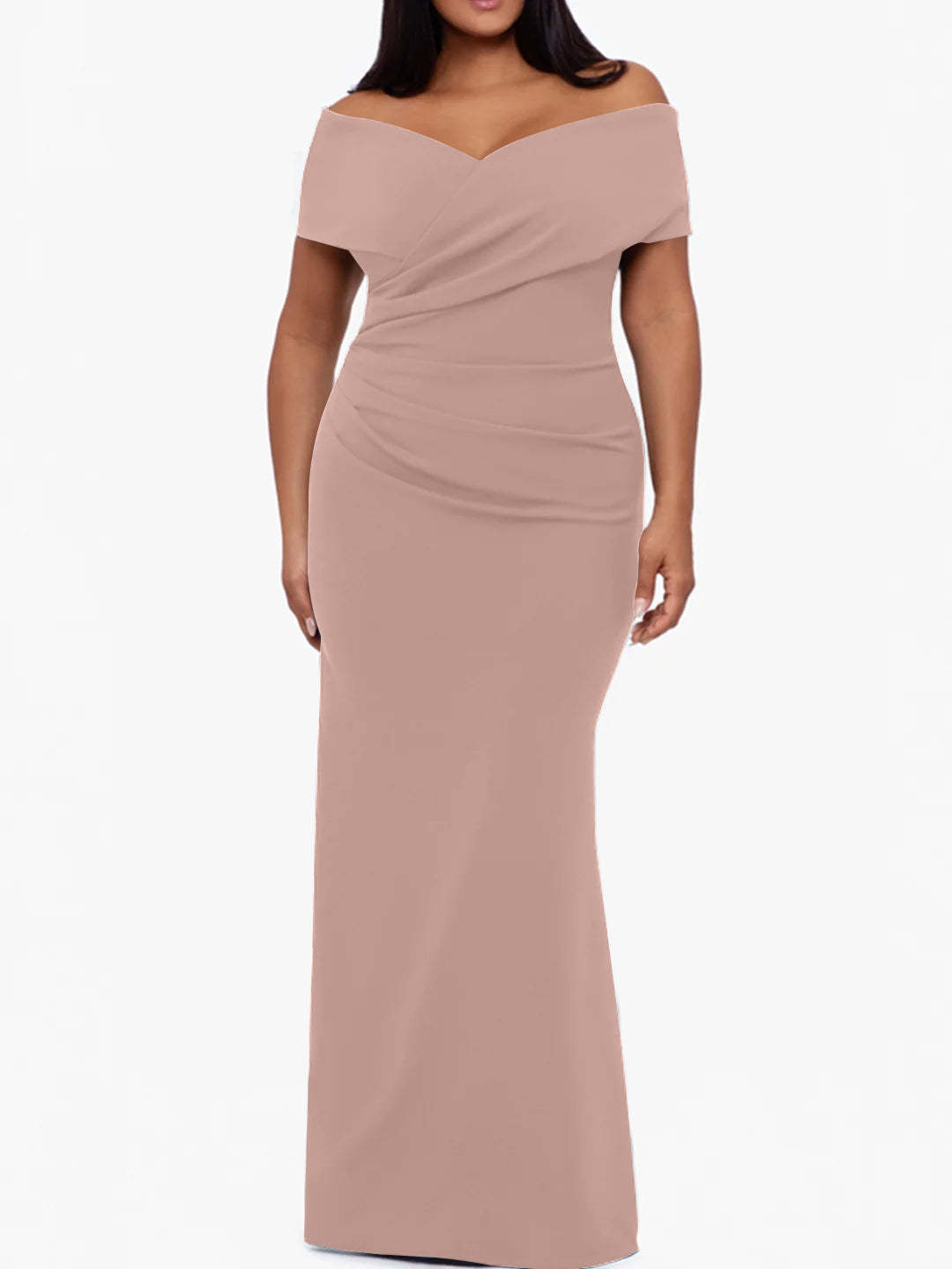 Plus Size Off-the-Shoulder Mermaid Trumpet Sleeveless Mother Of The Bride Floor-Length Dress