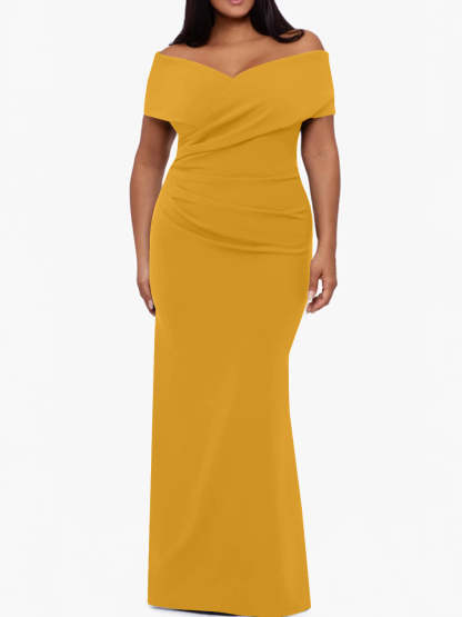 Plus Size Off-the-Shoulder Mermaid Trumpet Sleeveless Mother Of The Bride Floor-Length Dress