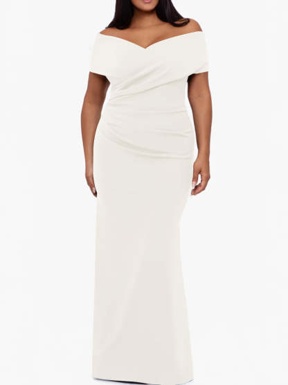 Plus Size Off-the-Shoulder Mermaid Trumpet Sleeveless Mother Of The Bride Floor-Length Dress