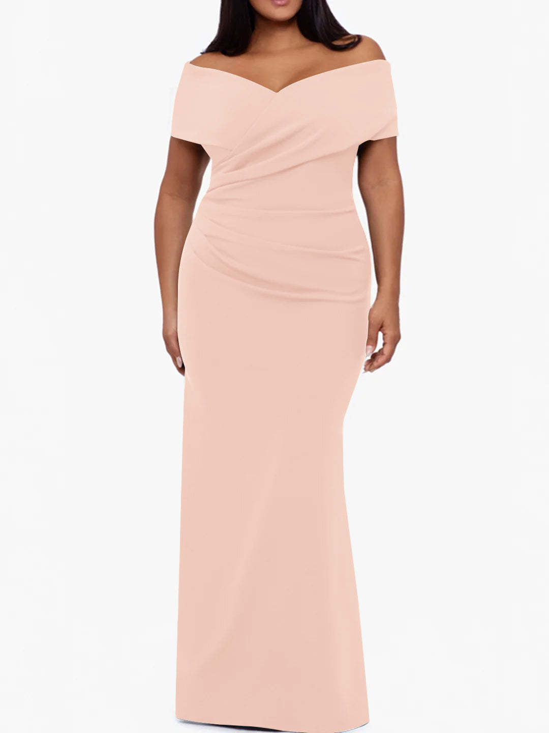 Plus Size Off-the-Shoulder Mermaid Trumpet Sleeveless Mother Of The Bride Floor-Length Dress
