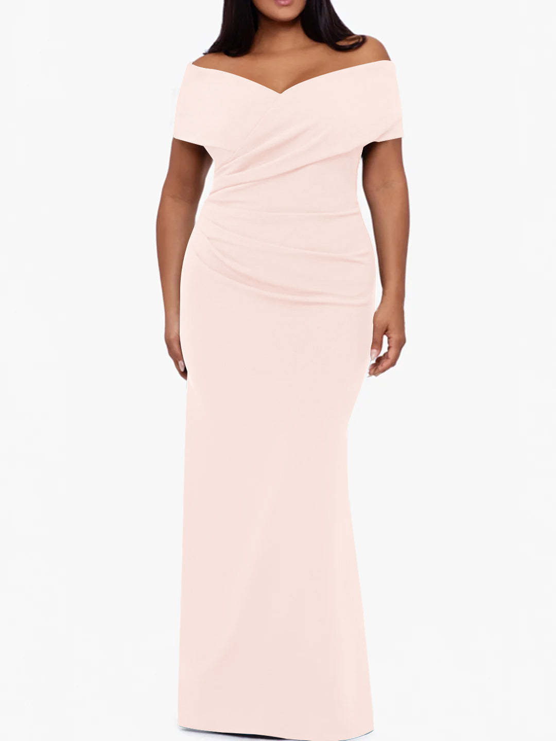 Plus Size Off-the-Shoulder Mermaid Trumpet Sleeveless Mother Of The Bride Floor-Length Dress