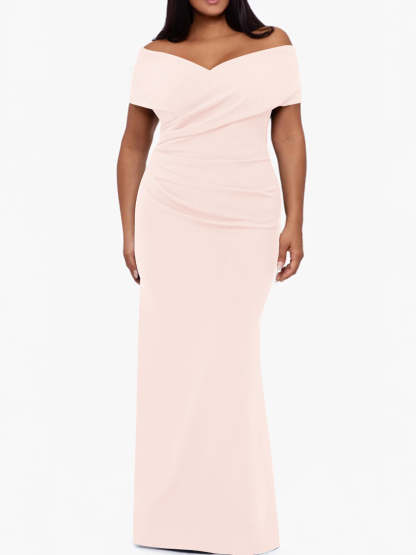 Plus Size Off-the-Shoulder Mermaid Trumpet Sleeveless Mother Of The Bride Floor-Length Dress