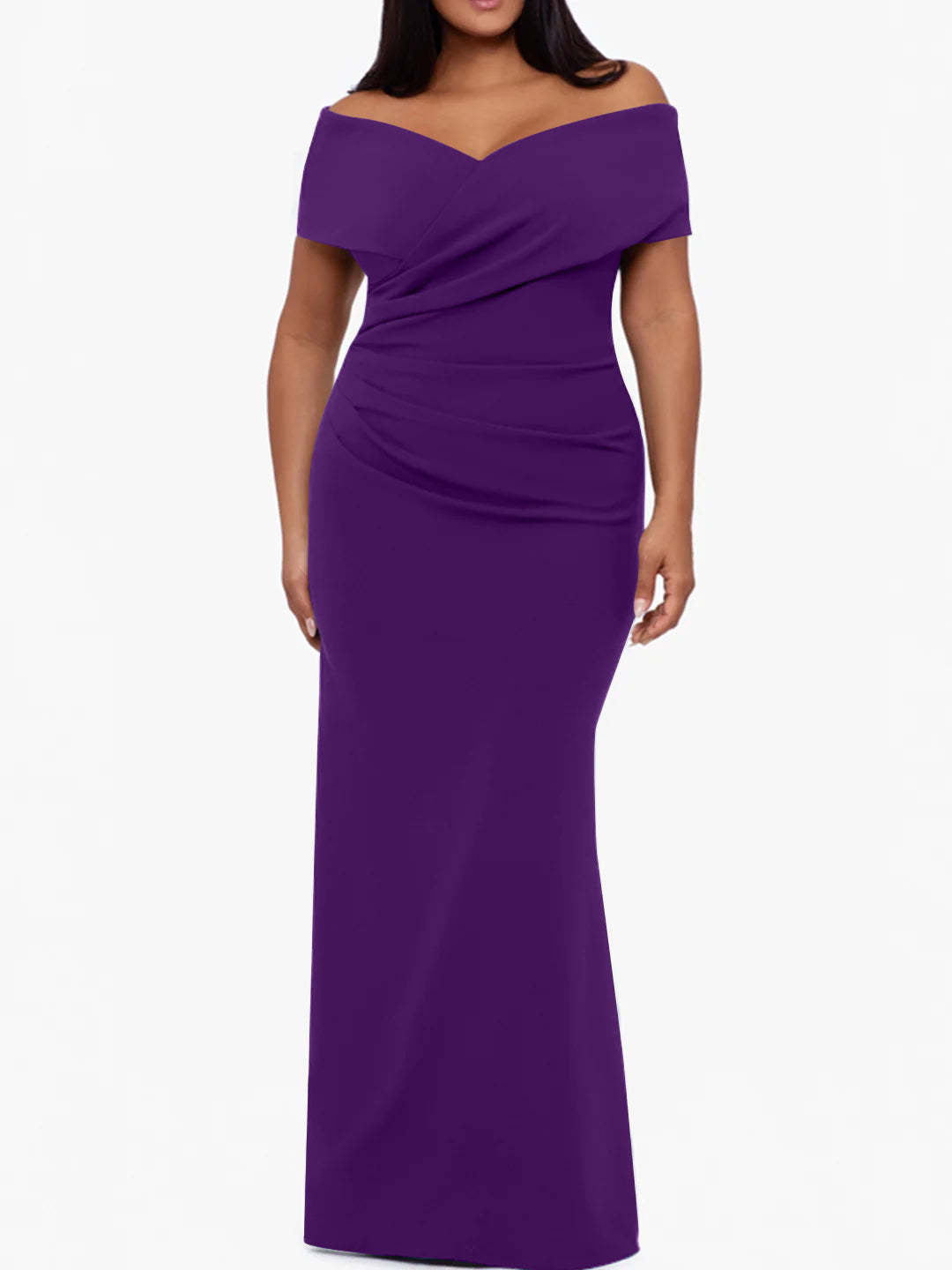 Plus Size Off-the-Shoulder Mermaid Trumpet Sleeveless Mother Of The Bride Floor-Length Dress