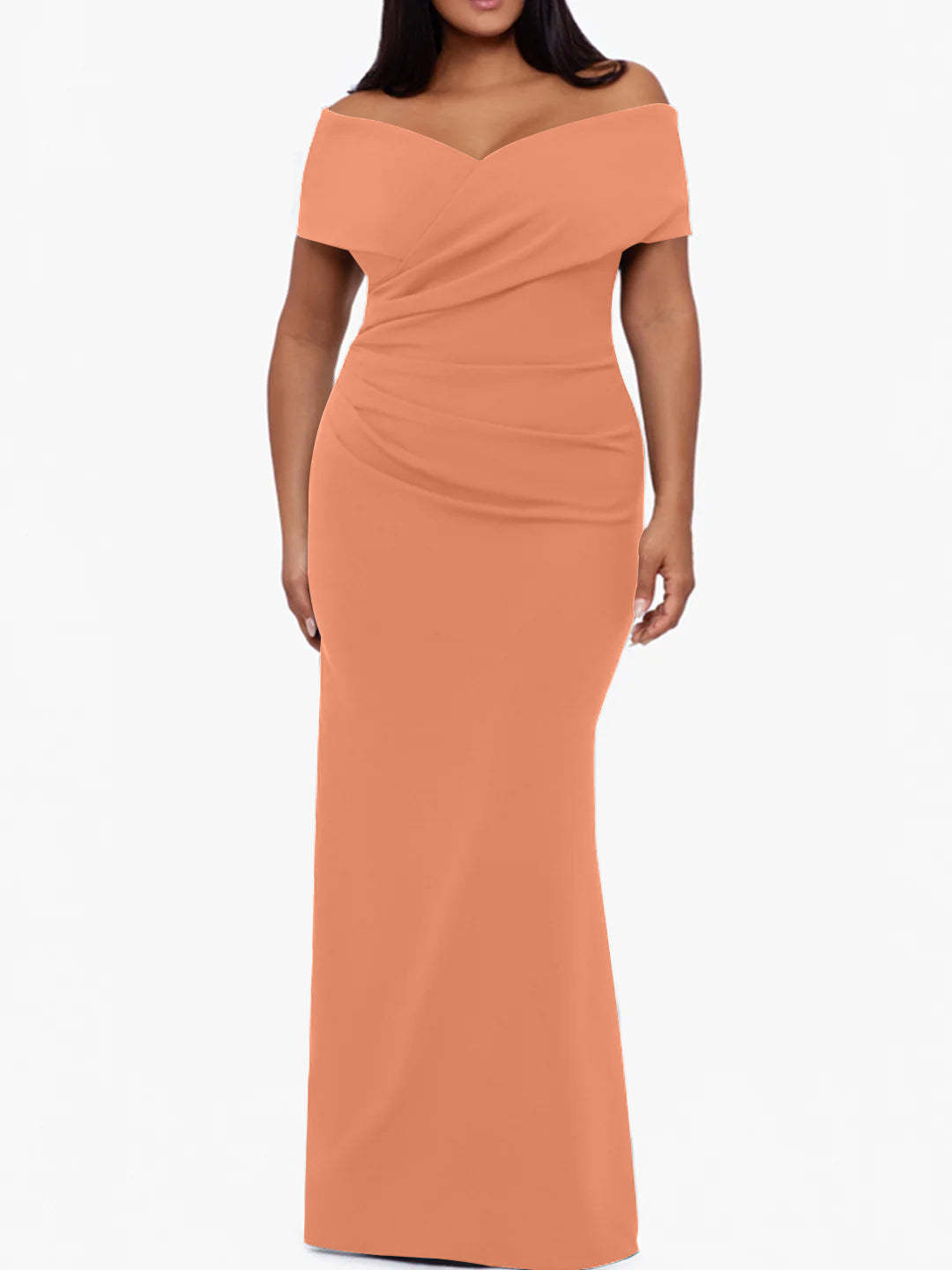 Plus Size Off-the-Shoulder Mermaid Trumpet Sleeveless Mother Of The Bride Floor-Length Dress