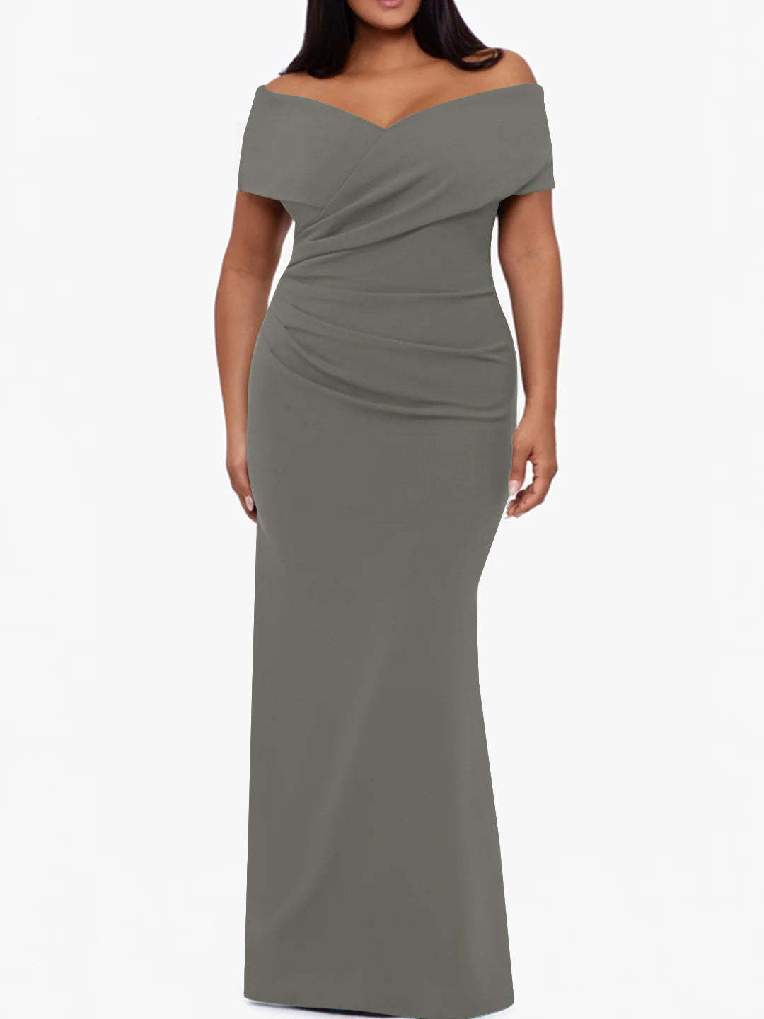 Plus Size Off-the-Shoulder Mermaid Trumpet Sleeveless Mother Of The Bride Floor-Length Dress
