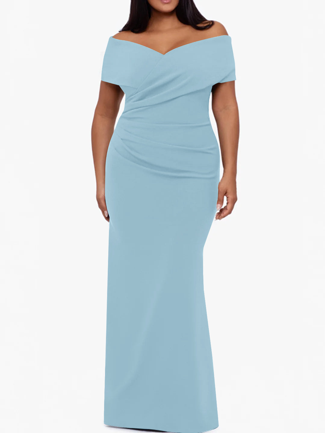 Plus Size Off-the-Shoulder Mermaid Trumpet Sleeveless Mother Of The Bride Floor-Length Dress