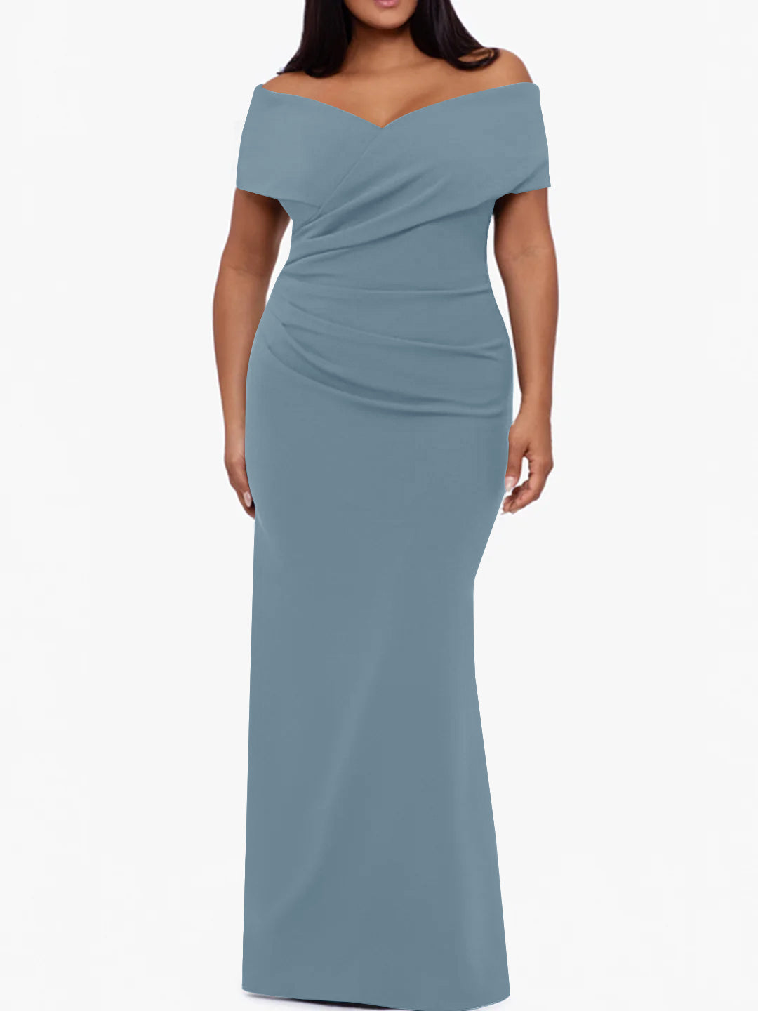 Plus Size Off-the-Shoulder Mermaid Trumpet Sleeveless Mother Of The Bride Floor-Length Dress