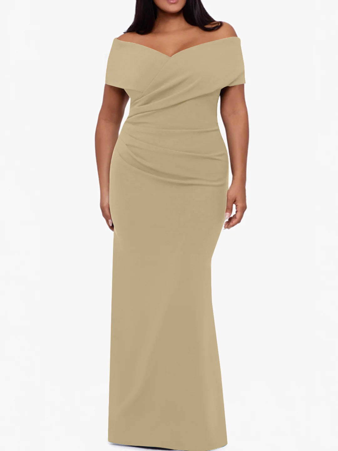Plus Size Off-the-Shoulder Mermaid Trumpet Sleeveless Mother Of The Bride Floor-Length Dress