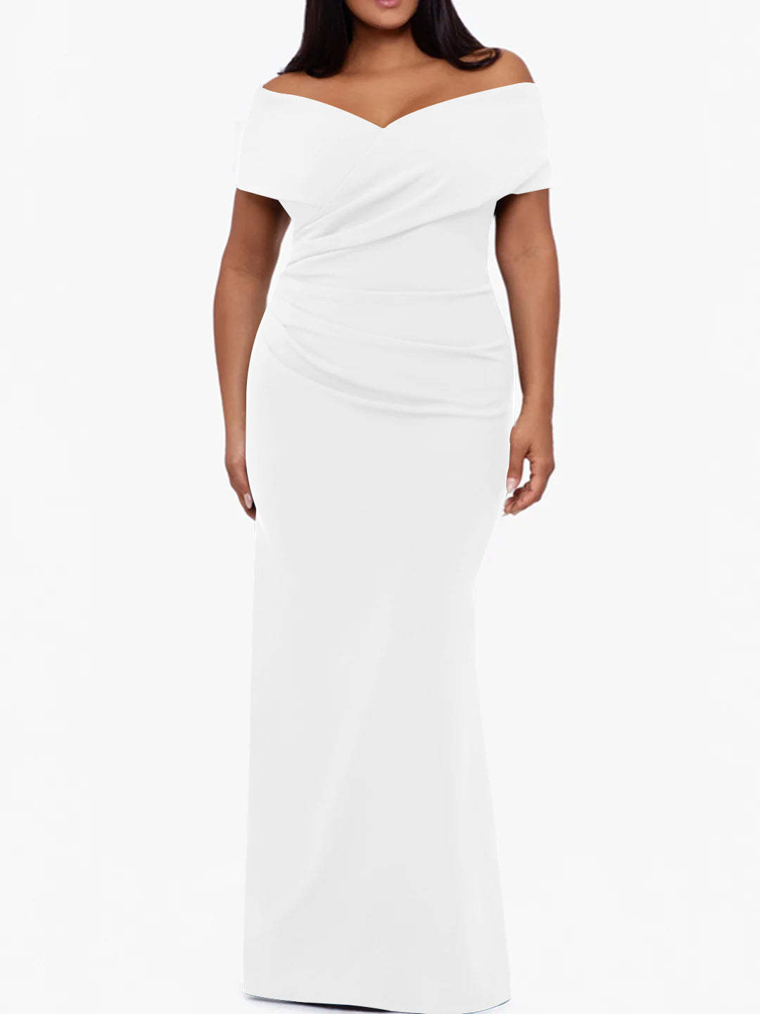 Plus Size Off-the-Shoulder Mermaid Trumpet Sleeveless Mother Of The Bride Floor-Length Dress