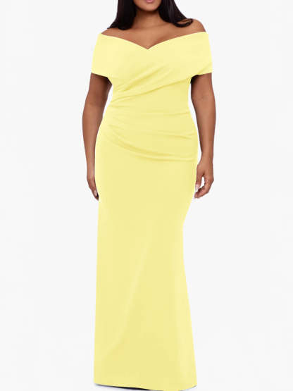 Plus Size Off-the-Shoulder Mermaid Trumpet Sleeveless Mother Of The Bride Floor-Length Dress