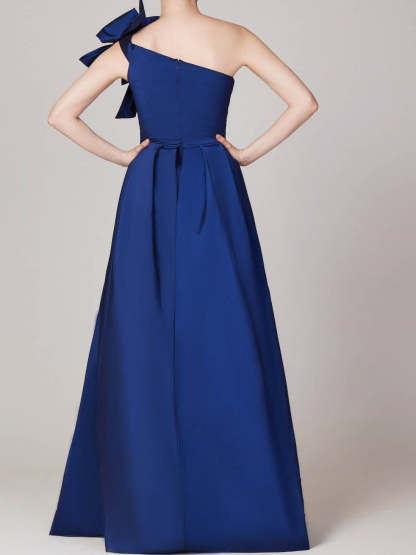 One-Shoulder Sleeveless A-Line Princess Gown with Bow(s) for the Mother of the Bride