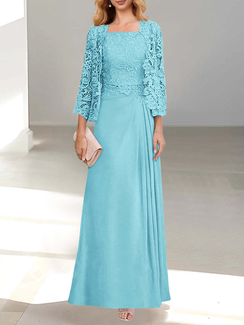 A-Line/Princess Scoop Mother of the Bride Dresses with Pleated & Lace Appliques Floor-Length