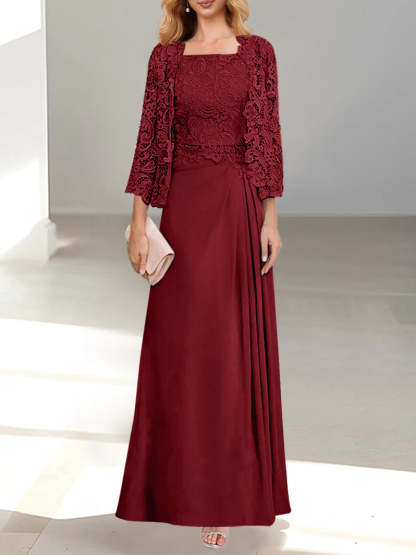 A-Line/Princess Scoop Mother of the Bride Dresses with Pleated & Lace Appliques Floor-Length