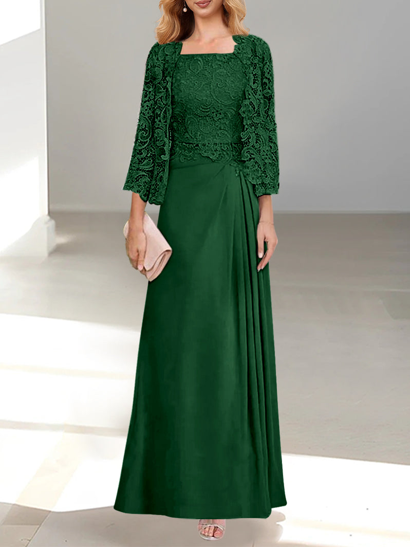 A-Line/Princess Scoop Mother of the Bride Dresses with Pleated & Lace Appliques Floor-Length