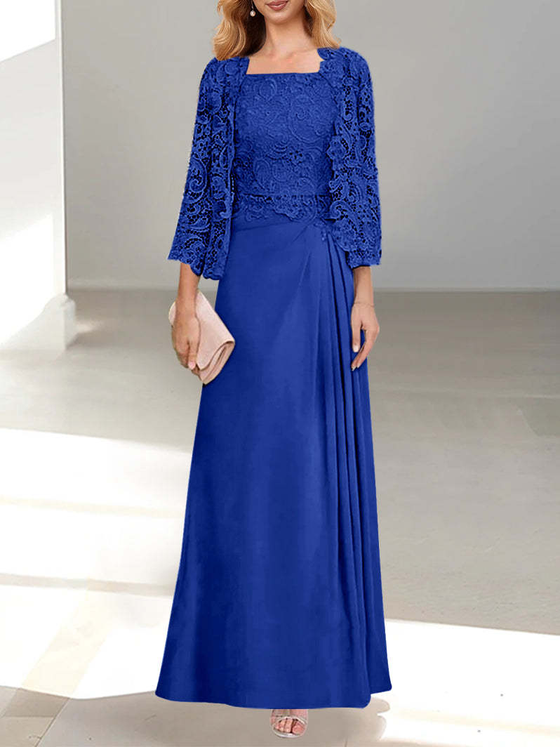 A-Line/Princess Scoop Mother of the Bride Dresses with Pleated & Lace Appliques Floor-Length