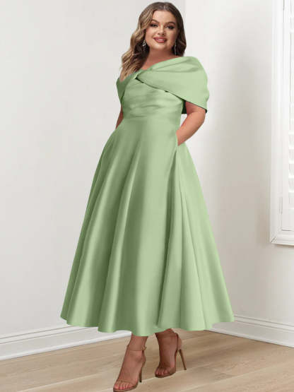 Plus Size Off-The-Shoulder A-Line Princess Ankle-Length Mother Of The Bride Dress With Ruffles & Bowknot