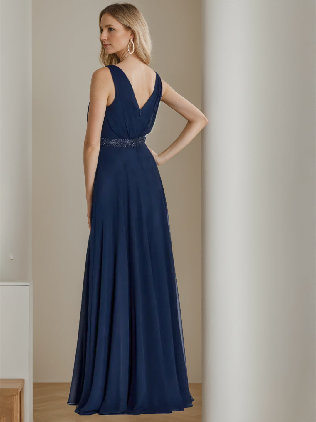 V-Neck Sleeveless A-Line Floor-Length Mother of the Bride Princess Dress