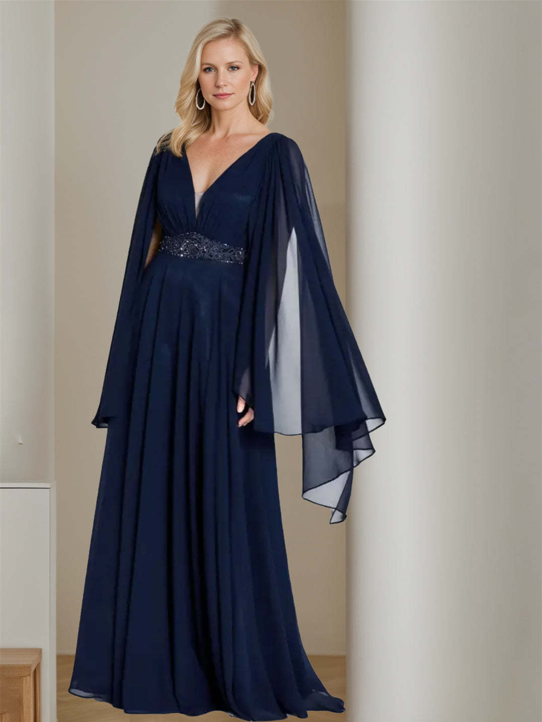 V-Neck Sleeveless A-Line Floor-Length Mother of the Bride Princess Dress