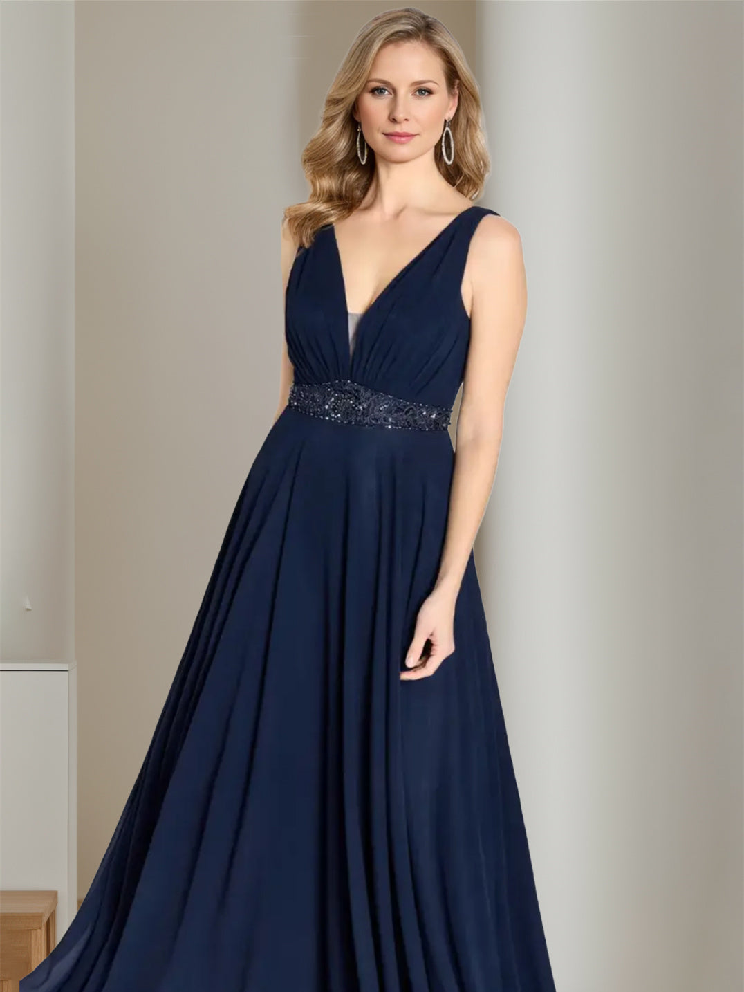 V-Neck Sleeveless A-Line Floor-Length Mother of the Bride Princess Dress