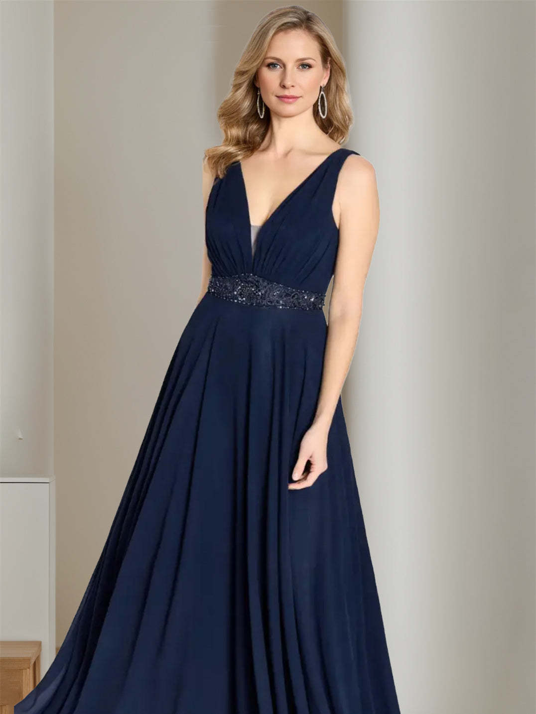 V-Neck Sleeveless A-Line Floor-Length Mother of the Bride Princess Dress